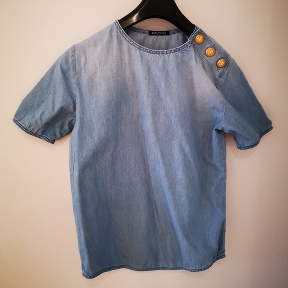 💯Authentic Balmain Denim T-Shirt - Picture 1 of 4